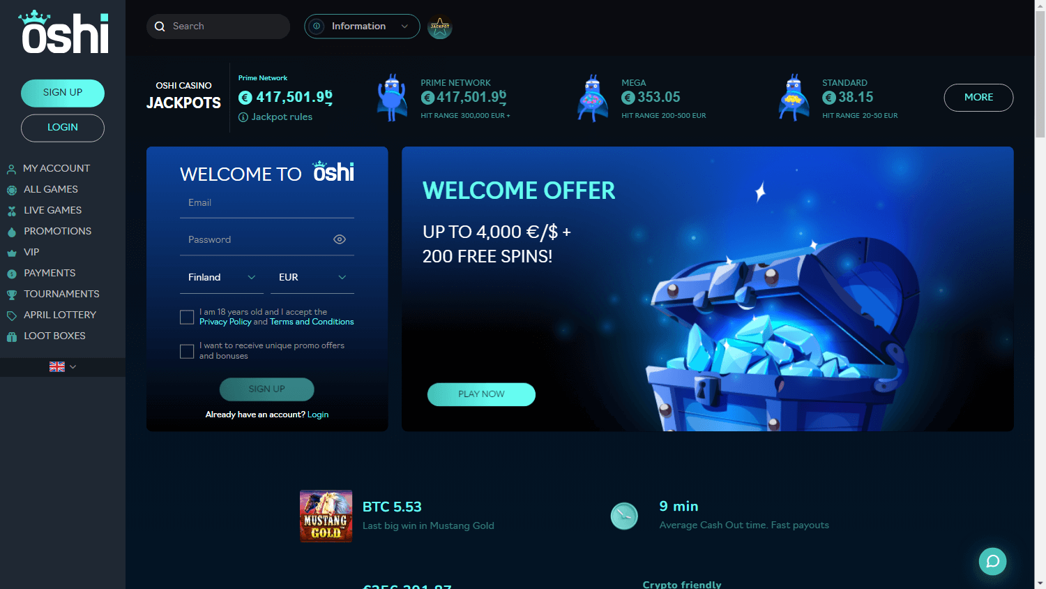Oshi Casino Desktop screenshot
