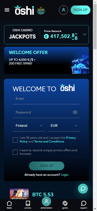 Oshi Casino Mobile screenshot